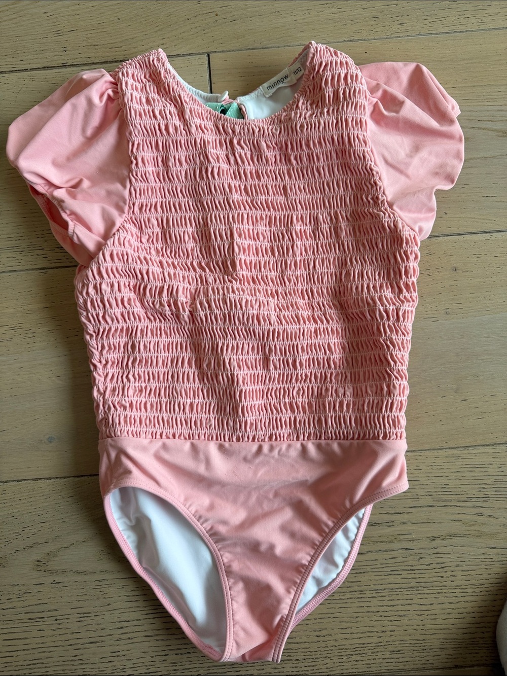 Minnow Swim Smocked Pink Puff Sleeve One-Piece Swimsuit